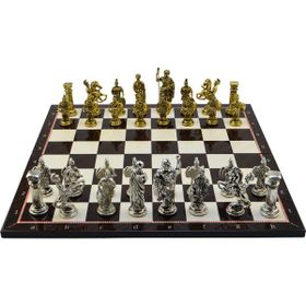 Gift Home Battal Boy Metal Roma 43x43 cm Satranç Takımı Parlak ve Katlanır Ceviz Desenli MDF Satranç Tahtası