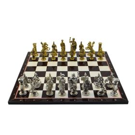 Gift Home Battal Boy Metal Roma 43x43 cm Satranç Takımı Parlak ve Katlanır Ceviz Desenli MDF Satranç Tahtası