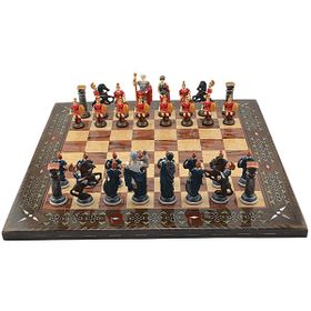 Gift Home Battal Boy Metal Roma 45x45 cm Pastel Satranç Takımı ve Düz Masif Ahşap Tahtası