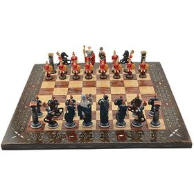 Gift Home Battal Boy Metal Roma 45x45 cm Pastel Satranç Takımı ve Düz Masif Ahşap Tahtası