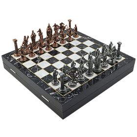Gift Home Büyük Boy Metal İngiliz 36x36 cm Satranç Takımı Antik Ve Mermer Desenli Sandıklı Mdf Tahtası