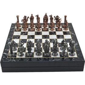 Gift Home Büyük Boy Metal İngiliz 36x36 cm Satranç Takımı Antik Ve Mermer Desenli Sandıklı Mdf Tahtası