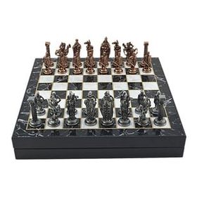 Gift Home Büyük Boy Metal İngiliz 36x36 cm Satranç Takımı Antik Ve Mermer Desenli Sandıklı Mdf Tahtası
