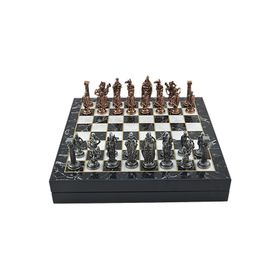 Gift Home Büyük Boy Metal İngiliz 36x36 cm Satranç Takımı Antik Ve Mermer Desenli Sandıklı Mdf Tahtası