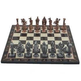 Gift Home Büyük Boy Metal İngiliz 43x43 cm Satranç Takımı Antik ve Katlanır Ceviz Desenli MDF Satranç Tahtası