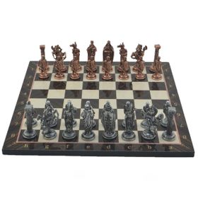 Gift Home Büyük Boy Metal İngiliz 43x43 cm Satranç Takımı Antik ve Katlanır Ceviz Desenli MDF Satranç Tahtası