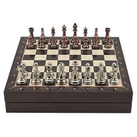 Gift Home Büyük Boy Metal Klasik 36x36 cm Satranç Takımı Antik ve Ceviz Desenli Sandıklı Mdf Tahtası