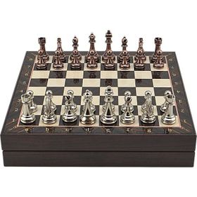 Gift Home Büyük Boy Metal Klasik 36x36 cm Satranç Takımı Antik ve Ceviz Desenli Sandıklı Mdf Tahtası