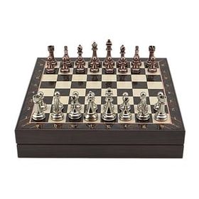 Gift Home Büyük Boy Metal Klasik 36x36 cm Satranç Takımı Antik ve Ceviz Desenli Sandıklı Mdf Tahtası