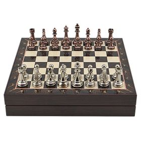 Gift Home Büyük Boy Metal Klasik 36x36 cm Satranç Takımı Antik ve Ceviz Desenli Sandıklı Mdf Tahtası