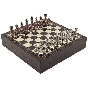 Gift Home Büyük Boy Metal Klasik 36x36 cm Satranç Takımı Antik ve Ceviz Desenli Sandıklı Mdf Tahtası