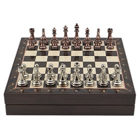 Gift Home Büyük Boy Metal Klasik 36x36 cm Satranç Takımı Antik ve Ceviz Desenli Sandıklı Mdf Tahtası