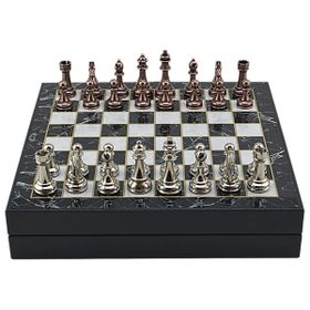 Gift Home Büyük Boy Metal Klasik 36x36 cm Satranç Takımı Antik ve Mermer Desenli Sandıklı Mdf Tahtası