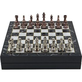 Gift Home Büyük Boy Metal Klasik 36x36 cm Satranç Takımı Antik ve Mermer Desenli Sandıklı Mdf Tahtası