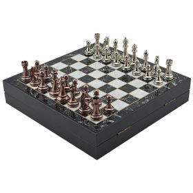 Gift Home Büyük Boy Metal Klasik 36x36 cm Satranç Takımı Antik ve Mermer Desenli Sandıklı Mdf Tahtası