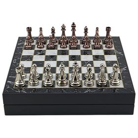 Gift Home Büyük Boy Metal Klasik 36x36 cm Satranç Takımı Antik ve Mermer Desenli Sandıklı Mdf Tahtası