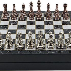 Gift Home Büyük Boy Metal Klasik 36x36 cm Satranç Takımı Antik ve Mermer Desenli Sandıklı Mdf Tahtası