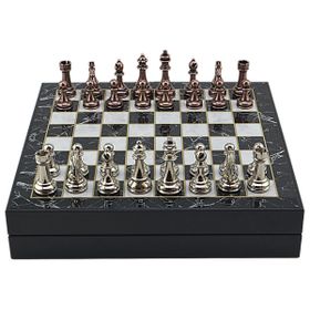 Gift Home Büyük Boy Metal Klasik 36x36 cm Satranç Takımı Antik ve Mermer Desenli Sandıklı Mdf Tahtası
