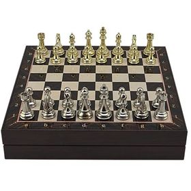 Gift Home Büyük Boy Metal Klasik 36x36 cm Satranç Takımı Parlak ve Ceviz Desenli Sandıklı Mdf Tahtası