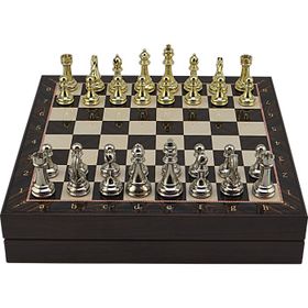 Gift Home Büyük Boy Metal Klasik 36x36 cm Satranç Takımı Parlak ve Ceviz Desenli Sandıklı Mdf Tahtası