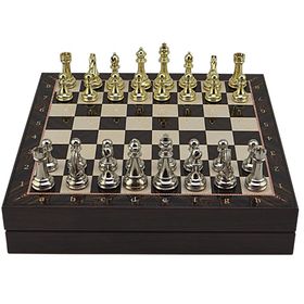 Gift Home Büyük Boy Metal Klasik 36x36 cm Satranç Takımı Parlak ve Ceviz Desenli Sandıklı Mdf Tahtası