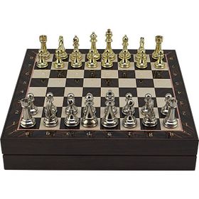Gift Home Büyük Boy Metal Klasik 36x36 cm Satranç Takımı Parlak ve Ceviz Desenli Sandıklı Mdf Tahtası