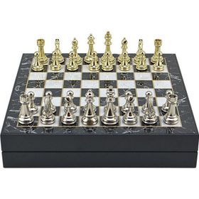 Gift Home Büyük Boy Metal Klasik 36x36x6 cm Satranç Takımı Parlak ve Mermer Desenli Sandıklı MDF Tahtası