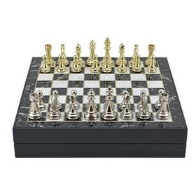 Gift Home Büyük Boy Metal Klasik 36x36x6 cm Satranç Takımı Parlak ve Mermer Desenli Sandıklı MDF Tahtası