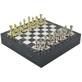 Gift Home Büyük Boy Metal Klasik 36x36x6 cm Satranç Takımı Parlak ve Mermer Desenli Sandıklı MDF Tahtası