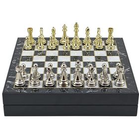 Gift Home Büyük Boy Metal Klasik 36x36x6 cm Satranç Takımı Parlak ve Mermer Desenli Sandıklı MDF Tahtası