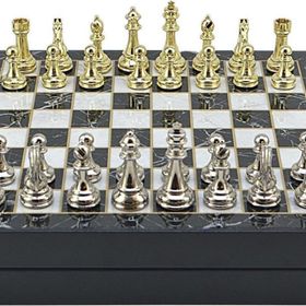 Gift Home Büyük Boy Metal Klasik 36x36x6 cm Satranç Takımı Parlak ve Mermer Desenli Sandıklı MDF Tahtası