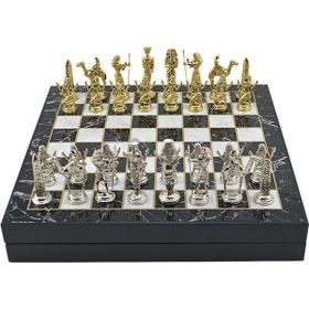 Gift Home Büyük Boy Metal Mısır 36x36x6 cm Satranç Takımı Parlak ve Mermer Desenli Sandıklı Mdf Tahtası