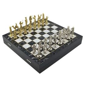 Gift Home Büyük Boy Metal Mısır 36x36x6 cm Satranç Takımı Parlak ve Mermer Desenli Sandıklı Mdf Tahtası