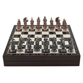 Gift Home Büyük Boy Metal Osmanlı-Bizans 36x36 cm Satranç Takımı Antik ve Ceviz Desenli Sandıklı MDF Tahtası