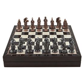 Gift Home Büyük Boy Metal Osmanlı-Bizans 36x36 cm Satranç Takımı Antik ve Ceviz Desenli Sandıklı MDF Tahtası