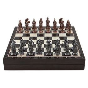 Gift Home Büyük Boy Metal Osmanlı-Bizans 36x36 cm Satranç Takımı Antik ve Ceviz Desenli Sandıklı MDF Tahtası