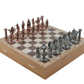 Gift Home Büyük Boy Metal Osmanlı-Bizans 36x36 cm Satranç Takımı Antik ve Mermer Desenli Sandıklı MDF Tahtası
