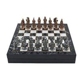 Gift Home Büyük Boy Metal Osmanlı-Bizans 36x36 cm Satranç Takımı Antik ve Mermer Desenli Sandıklı MDF Tahtası