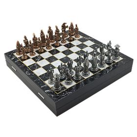 Gift Home Büyük Boy Metal Osmanlı-Bizans 36x36 cm Satranç Takımı Antik ve Mermer Desenli Sandıklı MDF Tahtası