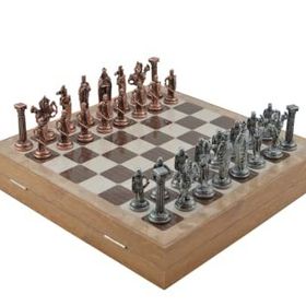 Gift Home Büyük Boy Metal Osmanlı-Bizans 36x36 cm Satranç Takımı Antik ve Mermer Desenli Sandıklı MDF Tahtası