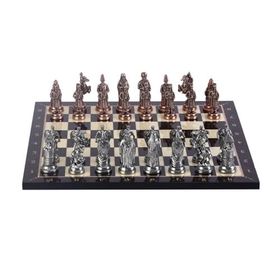 Gift Home Büyük Boy Metal Osmanlı Bizans 37x37 cm Satranç Takımı Antik ve Ceviz Desenli MDF Ahşap Satranç Tahtası