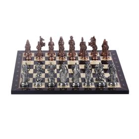 Gift Home Büyük Boy Metal Osmanlı Bizans 37x37 cm Satranç Takımı Antik ve Ceviz Desenli MDF Ahşap Satranç Tahtası