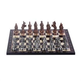 Gift Home Büyük Boy Metal Osmanlı Bizans 37x37 cm Satranç Takımı Antik ve Ceviz Desenli MDF Ahşap Satranç Tahtası