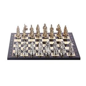 Gift Home Büyük Boy Metal Osmanlı Bizans 37x37 cm Satranç Takımı Parlak ve Ceviz Desenli MDF Ahşap Satranç Tahtası