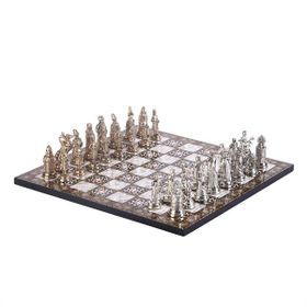 Gift Home Büyük Boy Metal Osmanlı Bizans 37x37 cm Satranç Takımı Parlak ve Sedef Desenli MDF Ahşap Satranç Tahtası