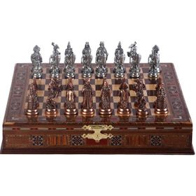 Gift Home Büyük Boy Metal Osmanlı Bizans Satranç Takımı Antik ve El Yapımı Masif Ahşap Sandıklı Satranç Tahtası