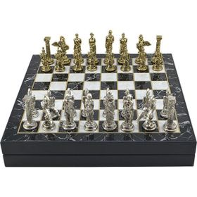 Gift Home Büyük Boy Metal Pegasus 36x36x6 cm Satranç Takımı Parlak Ve Mermer Desenli Sandıklı Mdf Tahtası