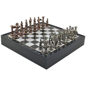 Gift Home Büyük Boy Metal Pegasus 36x36x6 cm Satranç Takımı Parlak Ve Mermer Desenli Sandıklı Mdf Tahtası