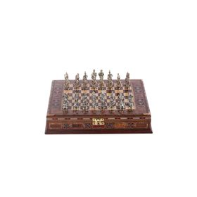 Gift Home Küçük Boy Metal Truvalılar Satranç Takımı Parlak ve El Yapımı Masif Ahşap Sandıklı Satranç Tahtası