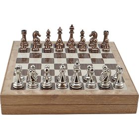Gift Home Metal Klasik 36x36x6 cm Satranç Takımı Antik ve Rustik Desenli MDF Sandıklı Satranç Tahtası